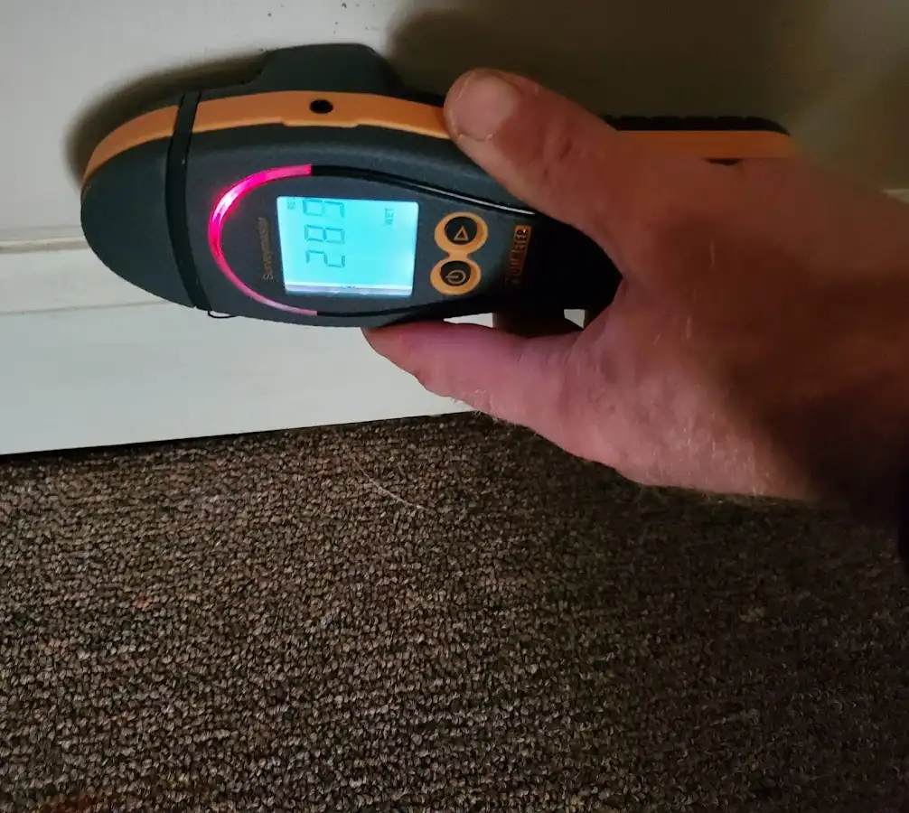 Moisture detection at baseboard during Storm Damage Restoration in Alpine